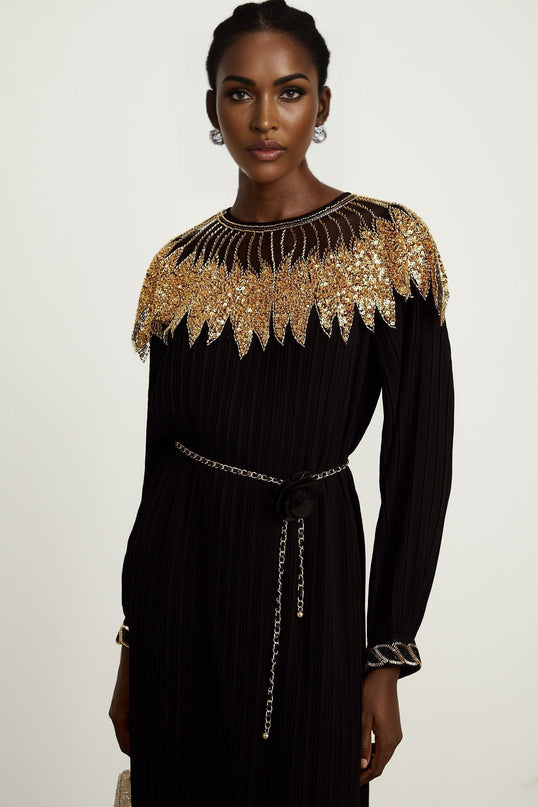 Destiny Black Gold Sequin Midi Dress