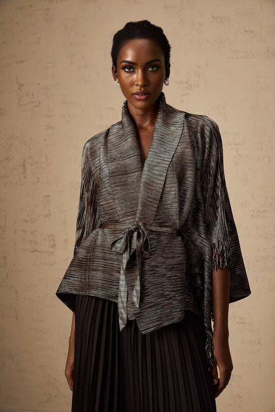 Dextard black gilded creased top  skirt matching set