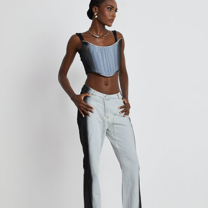 Diana Blue and Black Denim Stretch Jersey Cropped Top
