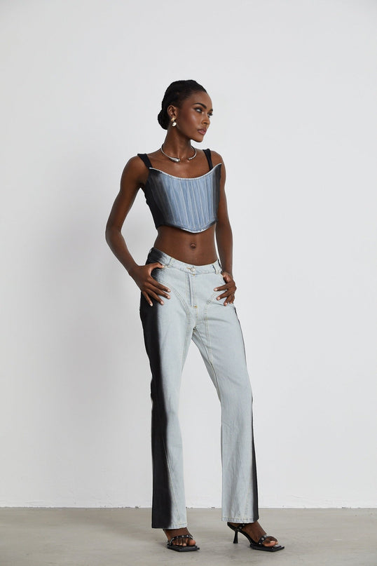Diana Blue and Black Denim Stretch Jersey Cropped Top