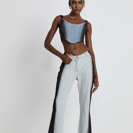 Diana Blue Black Denim Stretch Jersey Top