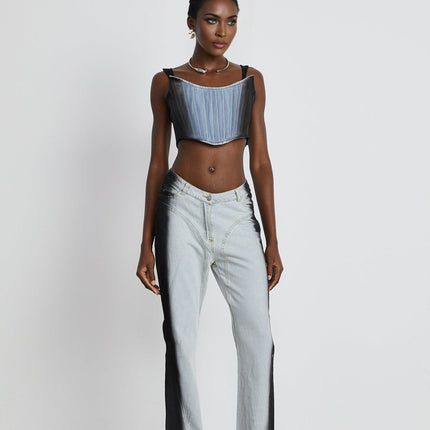 Diana Blue Black Denim Stretch Jersey Top