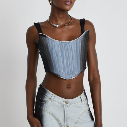 Diana Blue and Black Denim Stretch Jersey Top