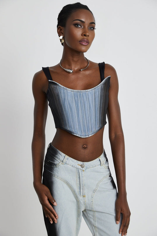 Diana Blue and Black Denim Stretch Jersey Top