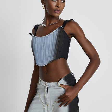 Diana Blue and Black Denim Stretch Jersey Top