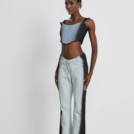 Diana Blue and Black Denim Stretch Jersey Top