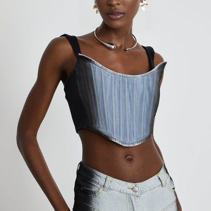 Diana Blue and Black Denim Stretch Jersey Top