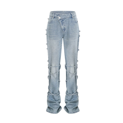 Diana Light Blue Denim Jeans with Strap Detailing and Whiskering Effect