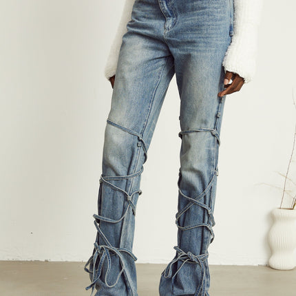 Diana Light Blue Denim Jeans with Strap Detailing and Whiskering Effect