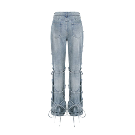 Diana Light Blue Denim Jeans with Strap Detailing and Whiskering Effect