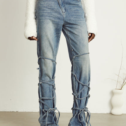 Diana Light Blue Denim Jeans with Strap Detailing and Whiskering Effect