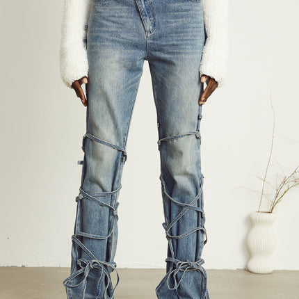 Diana Light Blue Premium Denim Jeans with Strap Detailing and Whiskering Effect
