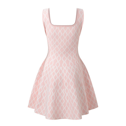 Diana in Soft Pink Abstract Wavy Pattern A-line Dress
