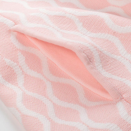 Diana wearing Soft Pink and White Abstract Wavy Pattern A-Line Dress