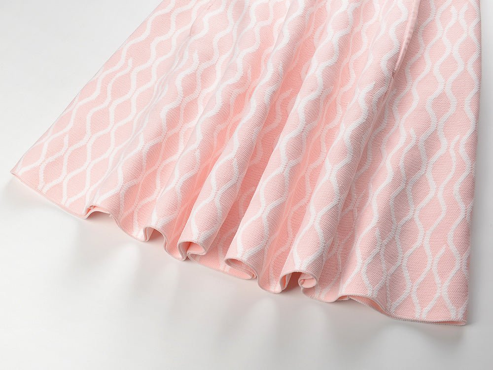 Diana Soft Pink White Abstract Wavy A-line Dress