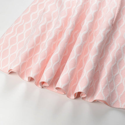 Diana Soft Pink White Abstract Wavy A-line Dress
