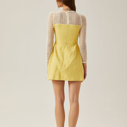 Diana Yellow Mini Dress with Faux-Pearl Embellishment and A-Line Silhouette