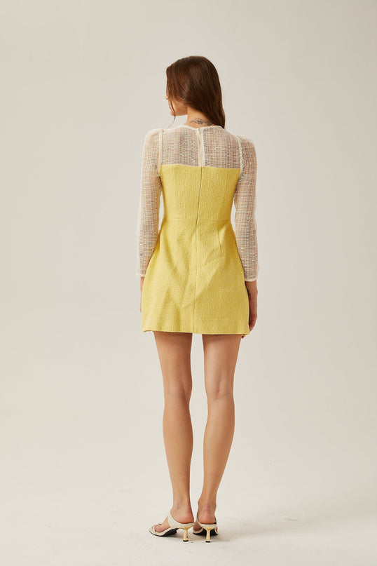 Diana Yellow Mini Dress with Faux-Pearl Embellishment and A-Line Silhouette