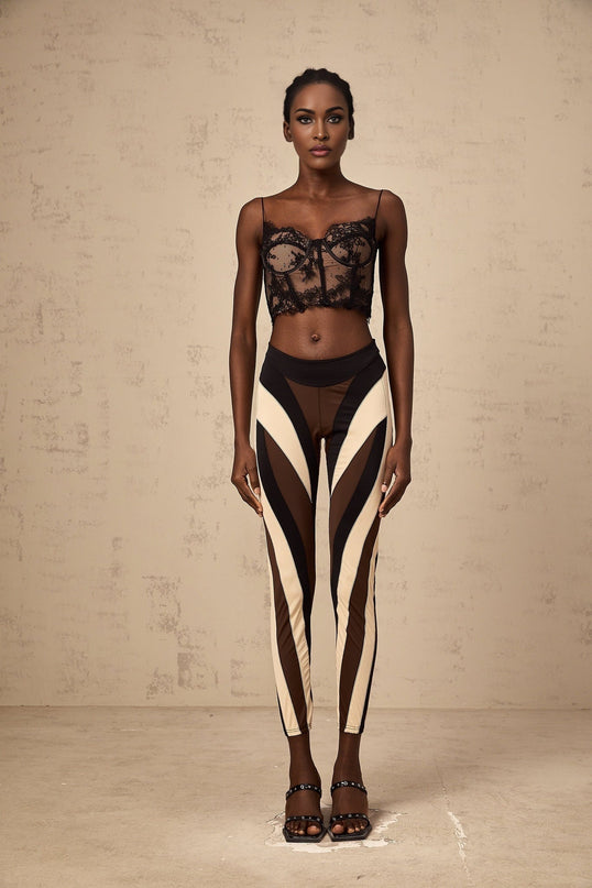 Diane Multicolor High Waisted Panel Leggings Terylene Elastane Blend