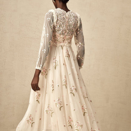Diletta Floral Embroidery Midi Dress in Neutrals