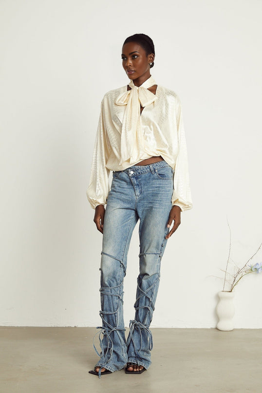 Diletta Neutrals Crocodile Effect Blouse