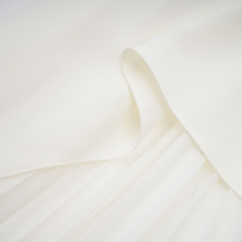 Diletta White Maxi Dress Polyamide Elastane Ruffled Trim Pleated Design Zip Fastening