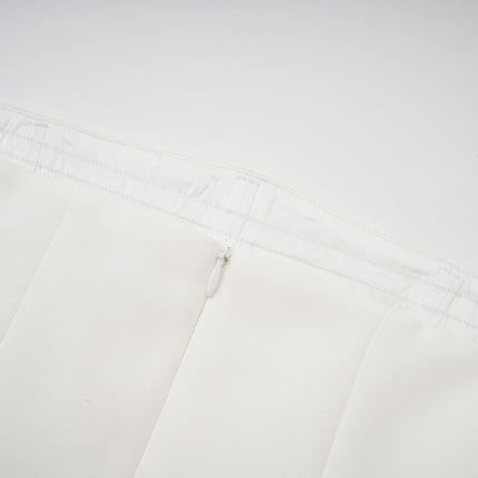 Diletta White Maxi Dress Off-Shoulder Ruffled Trim Pleated Design Polyamide Elastane Rear Zip Fastening Luxurious Blend Glamour