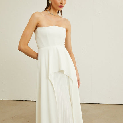 Diletta White Maxi Dress Off-Shoulder Ruffled Cut Trim Pleated Design Polyamide Elastane Rear Zip Fastening Luxurious Blend Elegant Glamour