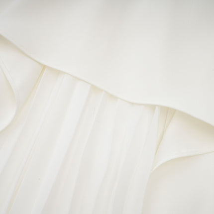 Diletta White Maxi Dress Off-Shoulder Ruffled Trim Pleated Design Polyamide Elastane Zip Fastening Glamour