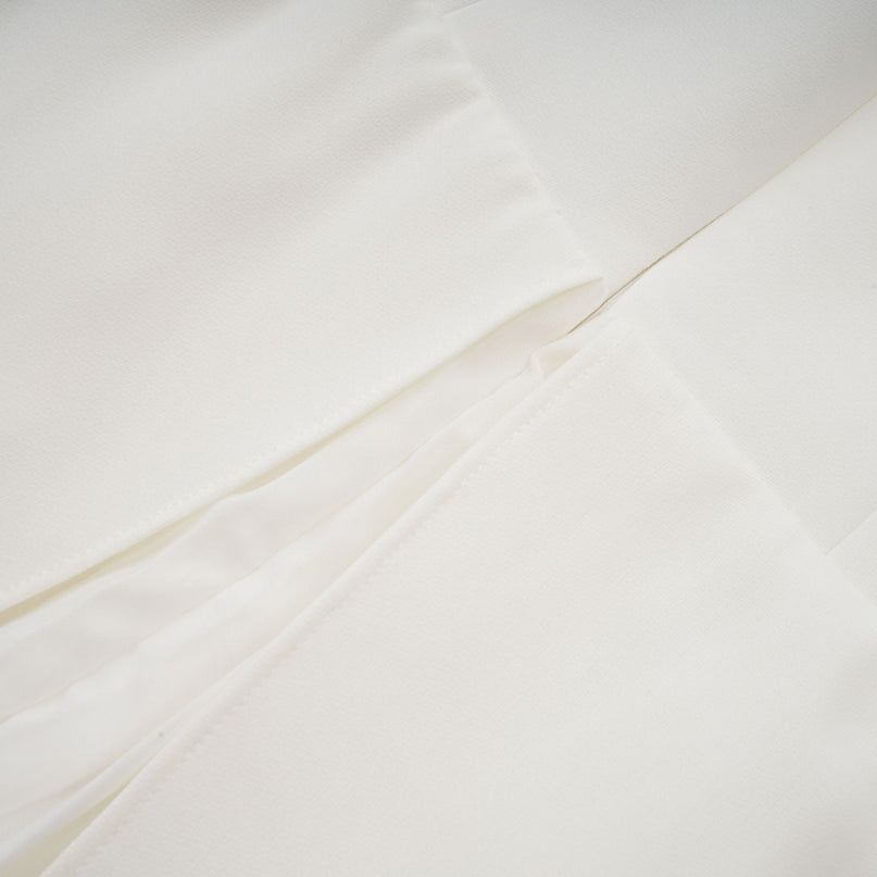 Diletta White Maxi Dress Off-Shoulder Ruffled Trim Pleated Design Polyamide Elastane Rear Zip Fastening Luxurious Elegant Glamour