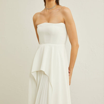 Diletta White Maxi Dress Off-Shoulder Ruffled Pleated Design Polyamide Elastane Rear Zip Fastening Luxurious Blend Effortless Glamour Timeless Piece Poise Refinement