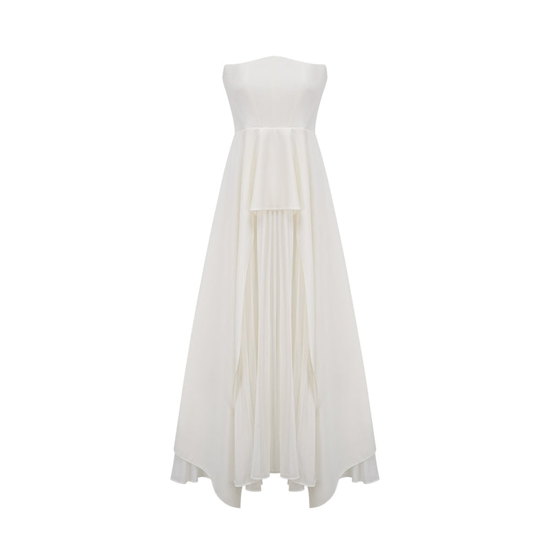 Diletta White Maxi Dress Off-Shoulder Ruffled Pleated Design