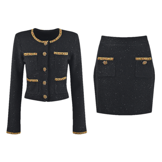 Elena Jacket & Skirt Sequin Tweed Set Jacqueline van Hoef