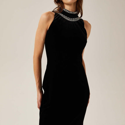 Domenica Black Velvet Crystal Embellished Maxi Gown