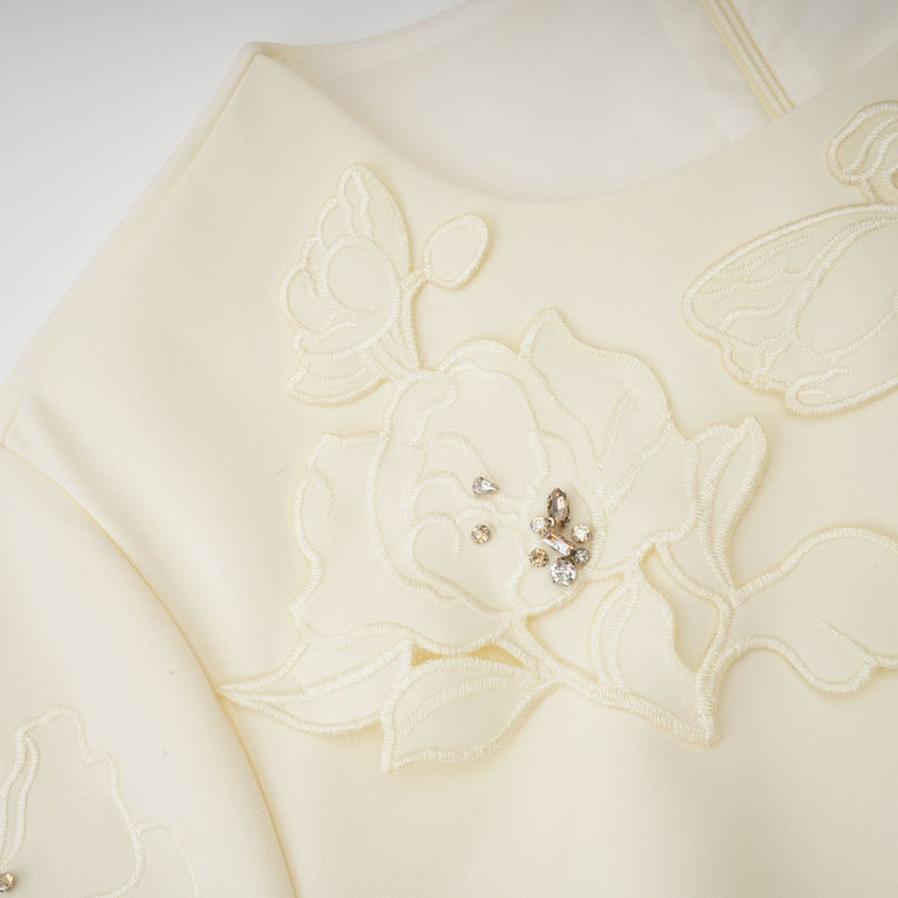 Domenica Neutrals Floral Appliqué Bead Embellished Midi Dress