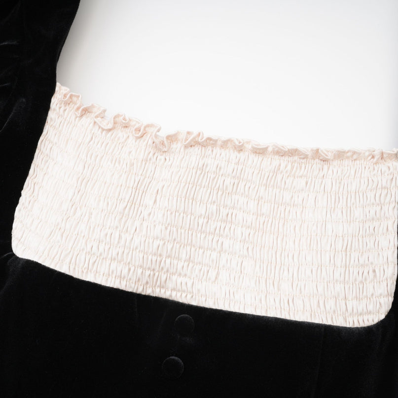 Donatella Black Long Sleeve Mini Dress Square Neck Pleated Design Button Detailing Rear Zip Fastening Polyester Elastane Blend