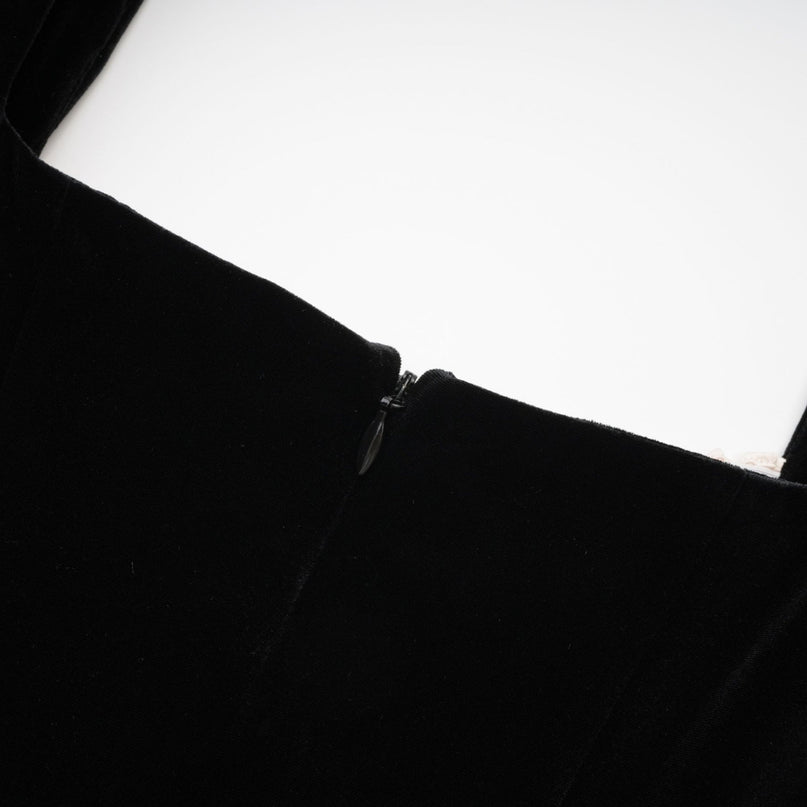 Donatella Black Long Sleeve Mini Dress Square Neck Pleated Design Button Detailing Zip Fastening Polyester Elastane Blend