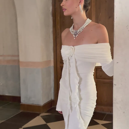 Donatella White Floral Maxi Dress with Glitter Appliqué and Mermaid Hem