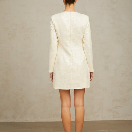 Donatella White Sequin Bowknot Hem Mini Dress