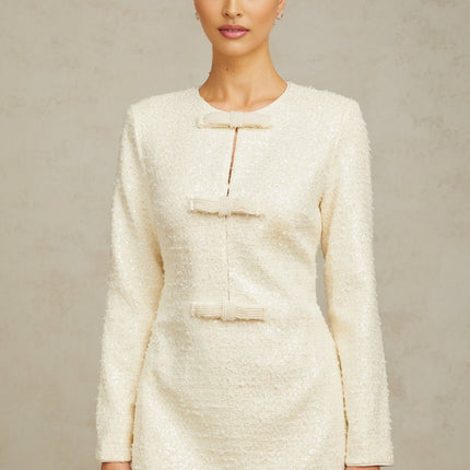 Donatella White Sequin Bowknot Mini Dress