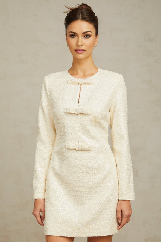 Donatella White Sequin Bowknot Mini Dress