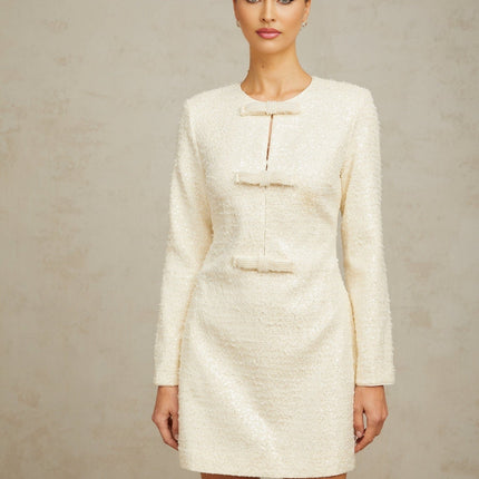 Donatella White Sequin Bowknot Mini Dress
