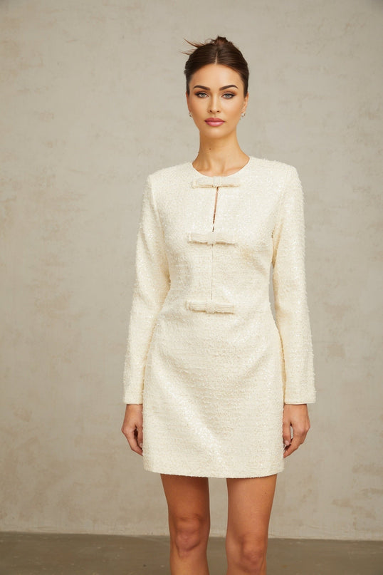 Donatella White Sequin Bowknot Mini Dress