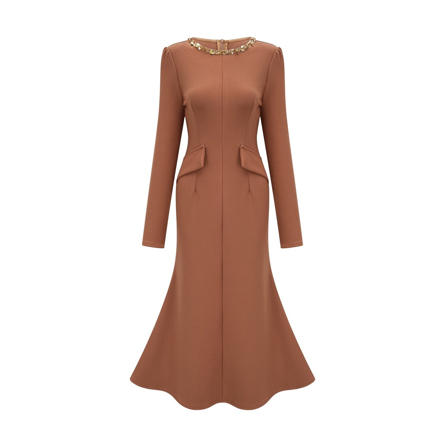 Doriane khaki sequinembellished midi dress