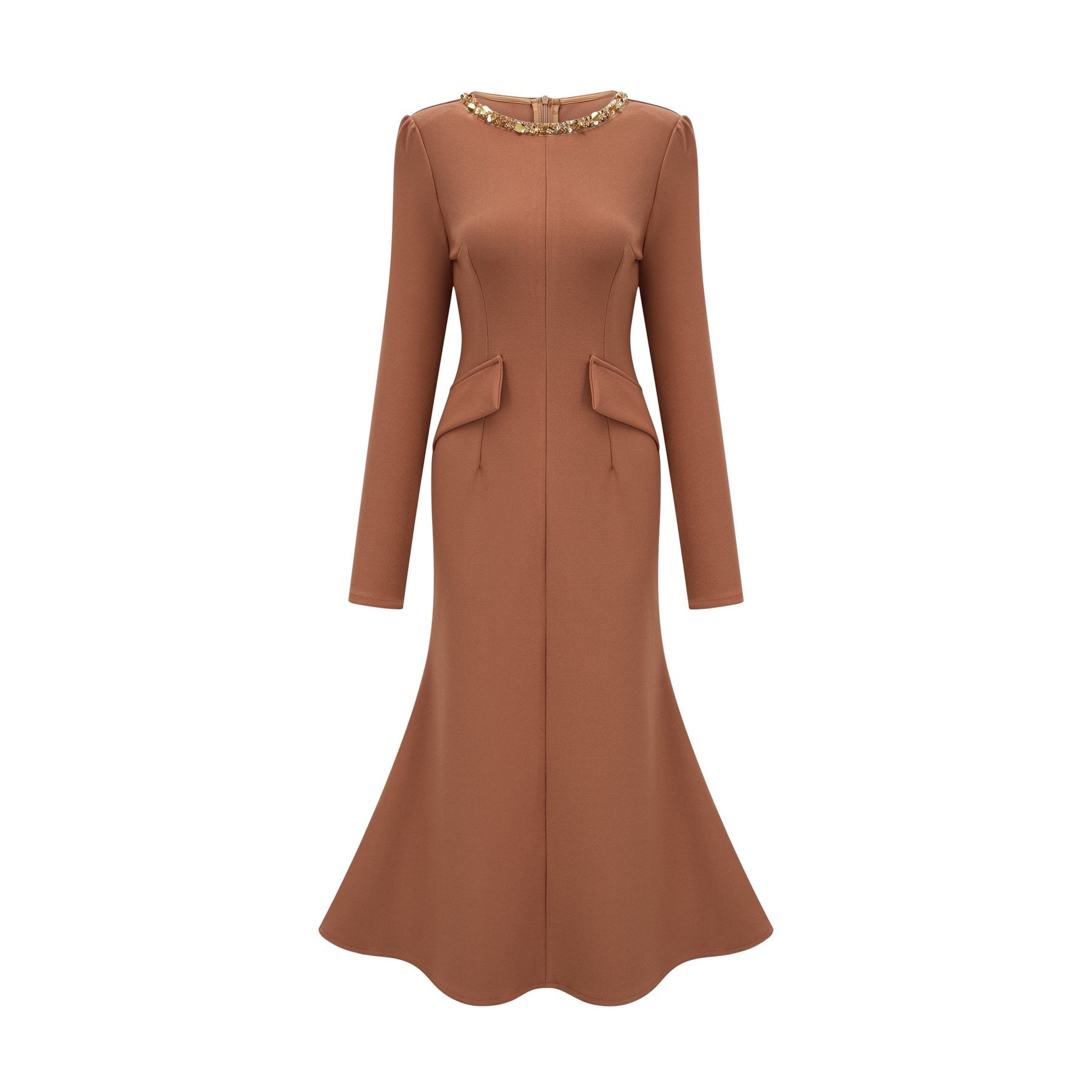 Doriane khaki sequinembellished midi dress