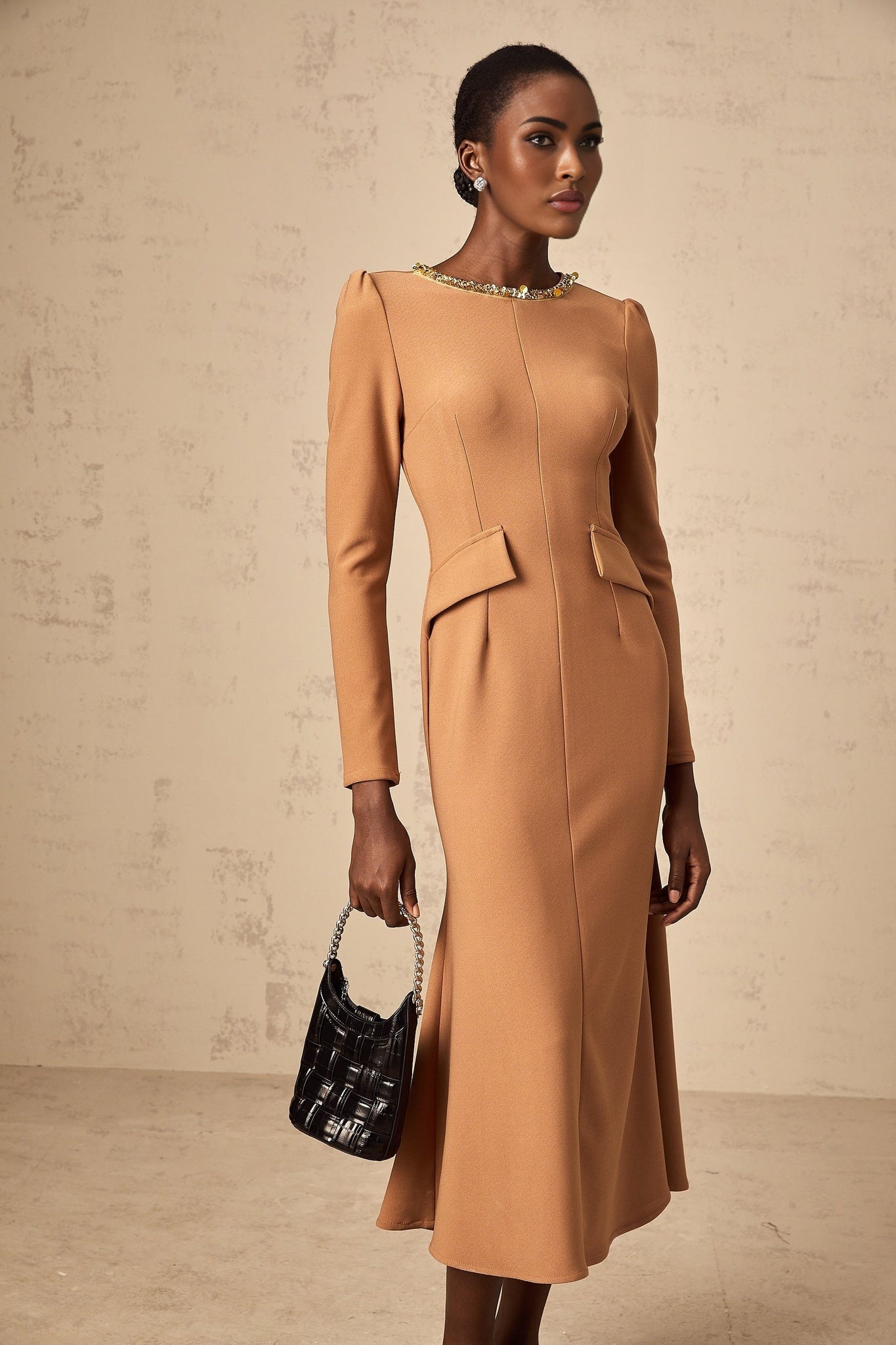 Doriane khaki sequinembellished midi dress