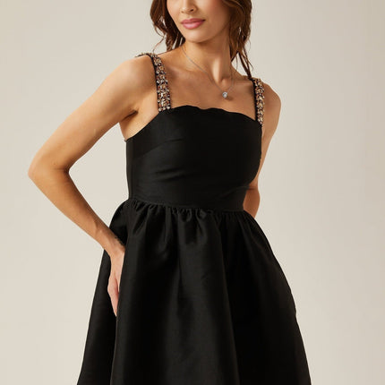 Dorotea Black Crystal Embellished A-Line Mini Dress