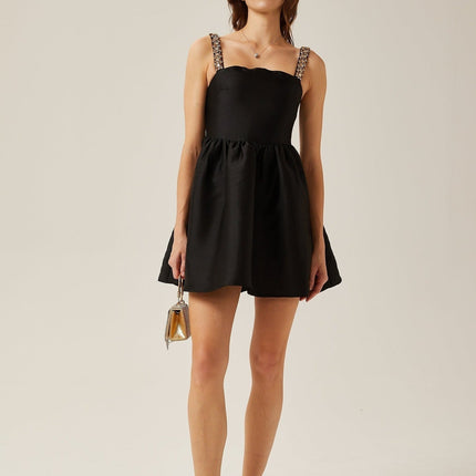 Dorotea Black Crystal Embellished A-Line Mini Dress