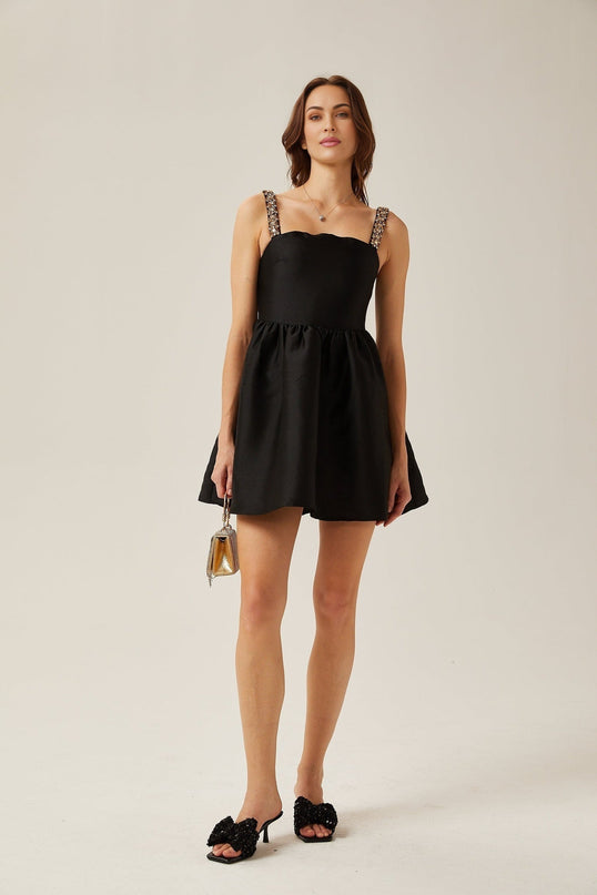 Dorotea Black Crystal Embellished A-Line Mini Dress
