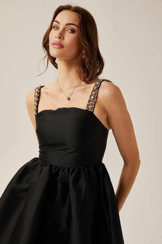Dorotea Black Crystal Embellished A-Line Mini Dress